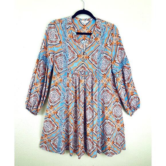 Crown & Ivy Dress Baby Doll Long Sleeve Mini Size Small Y2K Boho Dopamine - Picture 1 of 4